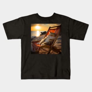 Seashore Slumber - Cat's Sunset Repose Kids T-Shirt